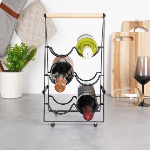 Stojak na wino do 6 butelek wina metalowy czarny do na butelki 21x38cm VILDE 229100