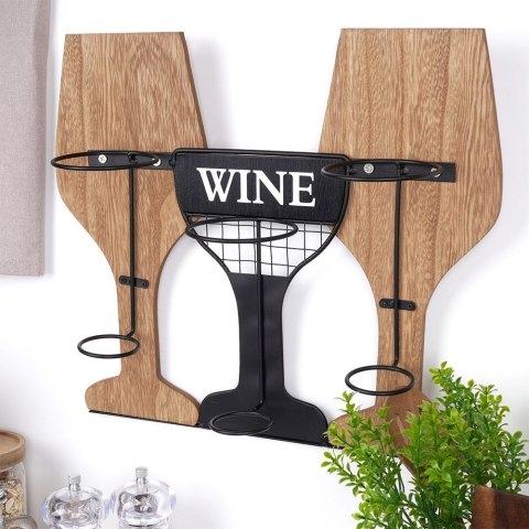 Wieszak uchwyt na wino butelki wina do butelek drewniany metalowy HOME STYLING COLLECTION 229088