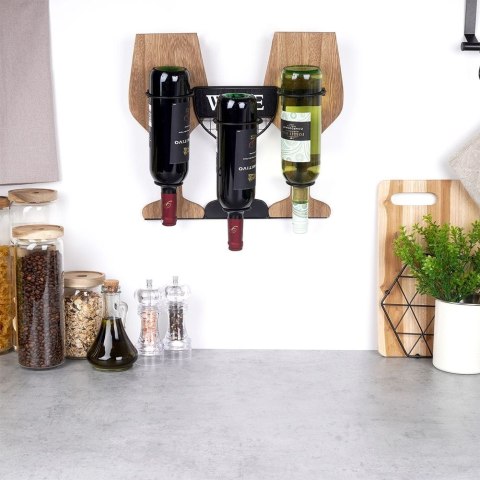 Wieszak uchwyt na wino butelki wina do butelek drewniany metalowy HOME STYLING COLLECTION 229088