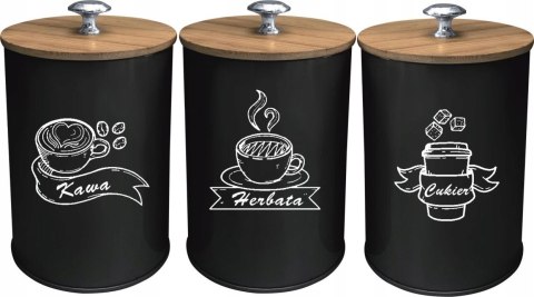 Komplet 3 pojemników kawa herbata cukier 15x11cm KRISBERG KS-2705 (napisy PL)