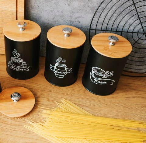 Komplet 3 pojemników kawa herbata cukier 15x11cm KRISBERG KS-2705 (napisy PL)