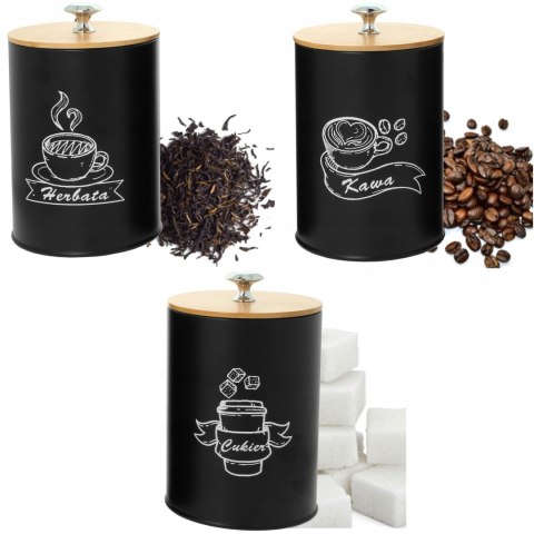 Komplet 3 pojemników kawa herbata cukier 15x11cm KRISBERG KS-2705 (napisy PL)