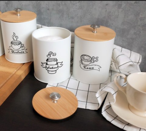 Komplet 3 pojemników kawa herbata cukier 15x11cm KRISBERG KS-2706 (napisy PL)