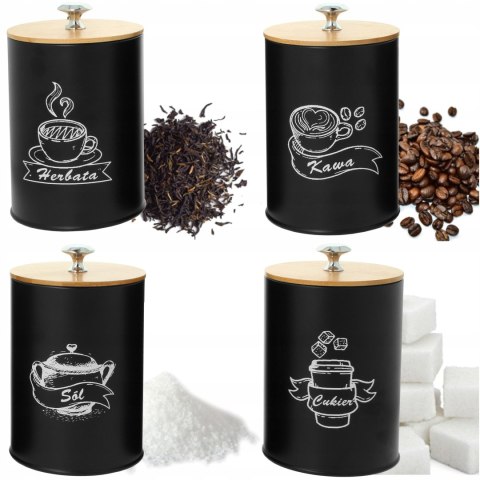 Komplet 4 pojemników kawa herbata cukier sól 15x11cm KRISBERG KS-2601 (napisy PL)