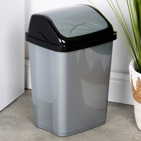 Kosz na śmieci plastikowy śmietnik szary błyszczący 10L do kuchni ORION 731353