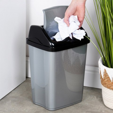 Kosz na śmieci plastikowy śmietnik szary błyszczący 10L do kuchni ORION 731353