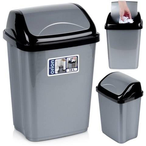 Kosz na śmieci plastikowy śmietnik szary błyszczący 10L do kuchni ORION 731353