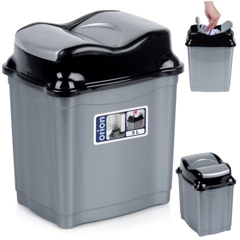 Kosz na śmieci plastikowy śmietnik szary błyszczący 5L do kuchni ORION 731336