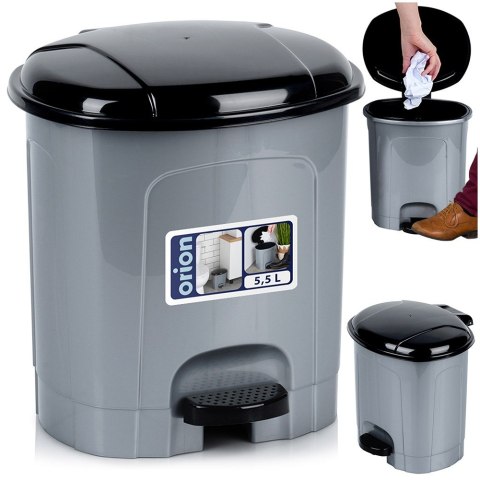 Kosz na śmieci z pedałem plastikowy szary łazienkowy do kuchni 5.5L ORION 731371