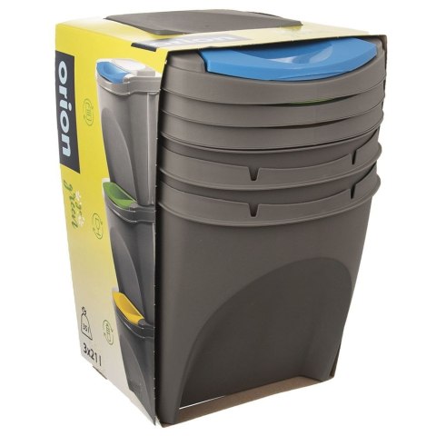 Kosze do segregacji odpadów śmieci pojemniki plastikowe 3x21L 3-ele ORION 731383