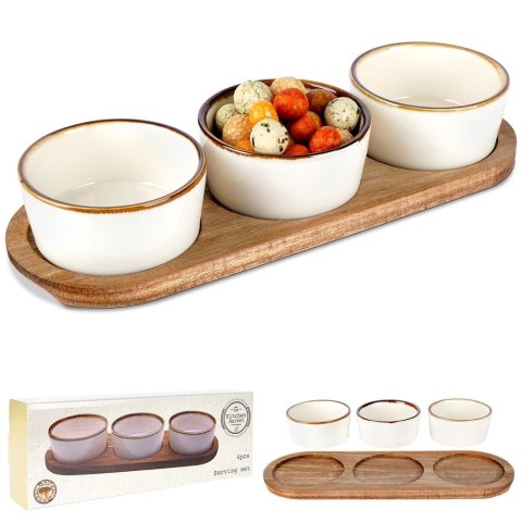 Miseczki na przekąski sos dip ceramiczne na tacy 29.5cm 3 szt. EXCELLENT HOUSEWARE 139311