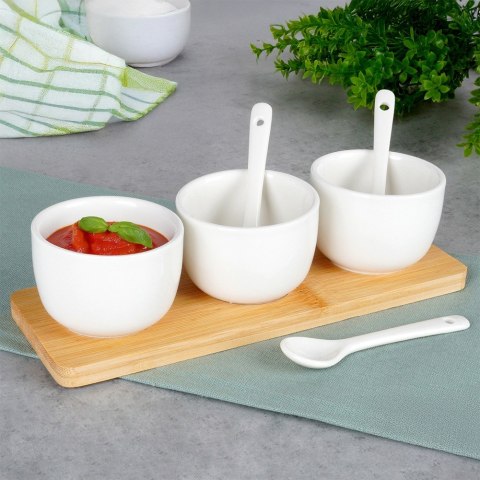 Miseczki na przekąski z łyżeczkami ceramiczne białe małe 90ml 7-ele VILDE 139687