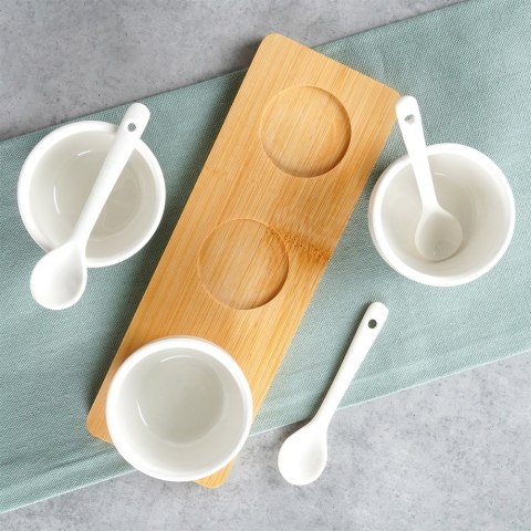Miseczki na przekąski z łyżeczkami ceramiczne białe małe 90ml 7-ele VILDE 139687