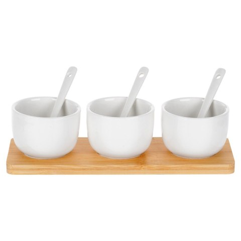 Miseczki na przekąski z łyżeczkami ceramiczne białe małe 90ml 7-ele VILDE 139687