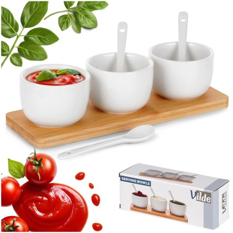Miseczki na przekąski z łyżeczkami ceramiczne białe małe 90ml 7-ele VILDE 139687