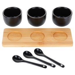 Miseczki na przekąski z łyżeczkami ceramiczne czarne małe 90ml 7-ele VILDE 139686