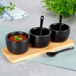 Miseczki na przekąski z łyżeczkami ceramiczne czarne małe 90ml 7-ele VILDE 139686