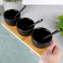 Miseczki na przekąski z łyżeczkami ceramiczne czarne małe 90ml 7-ele VILDE 139686