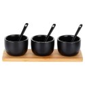 Miseczki na przekąski z łyżeczkami ceramiczne czarne małe 90ml 7-ele VILDE 139686