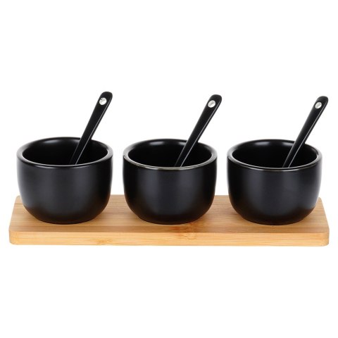 Miseczki na przekąski z łyżeczkami ceramiczne czarne małe 90ml 7-ele VILDE 139686