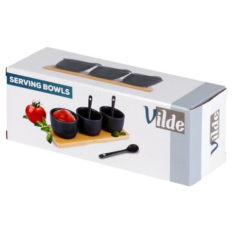 Miseczki na przekąski z łyżeczkami ceramiczne czarne małe 90ml 7-ele VILDE 139686