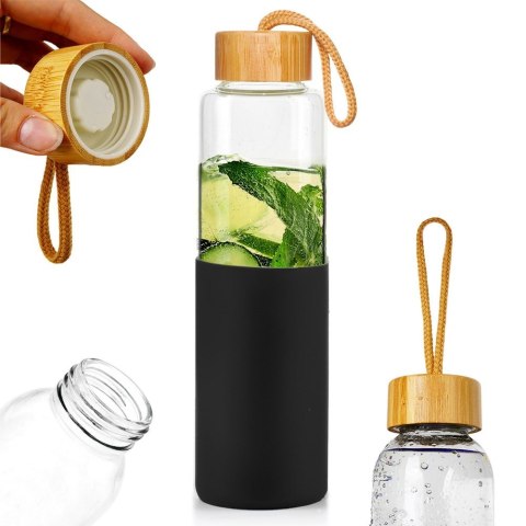 Butelka na wodę sok lemoniadę szklana z silikonowym pokrowcem 600 ml VILDE 139443