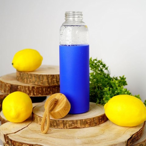 Butelka szklana na wodę soki z silikonowym pokrowcem niebieska 500 ml EXCELLENT HOUSEWARE 124502-N