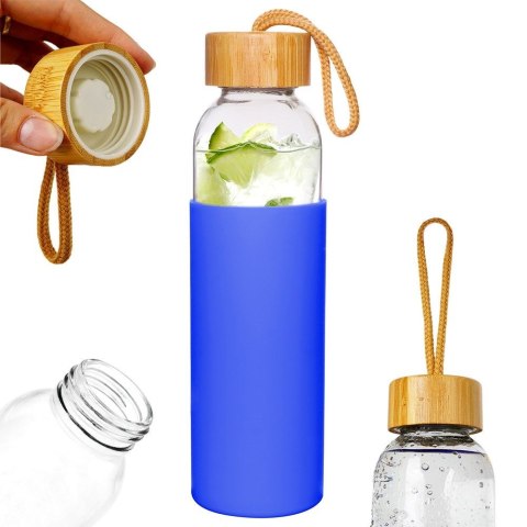 Butelka szklana na wodę soki z silikonowym pokrowcem niebieska 500 ml EXCELLENT HOUSEWARE 124502-N