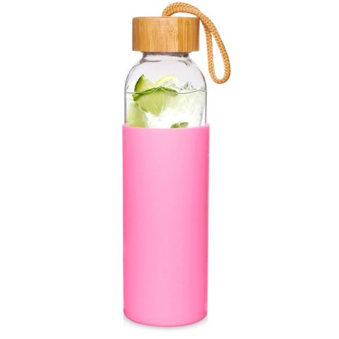 Butelka szklana na wodę soki z silikonowym pokrowcem różowa 500 ml EXCELLENT HOUSEWARE 124502-R