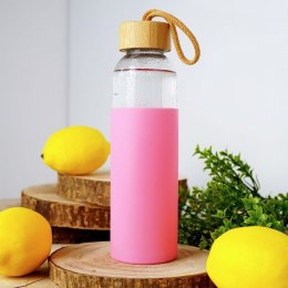 Butelka szklana na wodę soki z silikonowym pokrowcem różowa 500 ml EXCELLENT HOUSEWARE 124502-R
