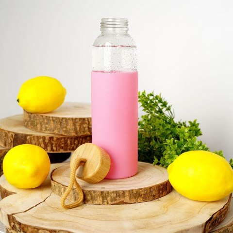 Butelka szklana na wodę soki z silikonowym pokrowcem różowa 500 ml EXCELLENT HOUSEWARE 124502-R