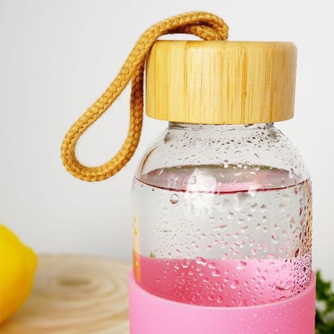Butelka szklana na wodę soki z silikonowym pokrowcem różowa 500 ml EXCELLENT HOUSEWARE 124502-R