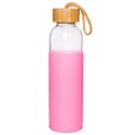 Butelka szklana na wodę soki z silikonowym pokrowcem różowa 500 ml EXCELLENT HOUSEWARE 124502-R