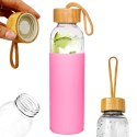Butelka szklana na wodę soki z silikonowym pokrowcem różowa 500 ml EXCELLENT HOUSEWARE 124502-R