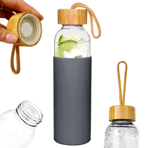 Butelka szklana na wodę soki z silikonowym pokrowcem szara 500 ml EXCELLENT HOUSEWARE 124502-S