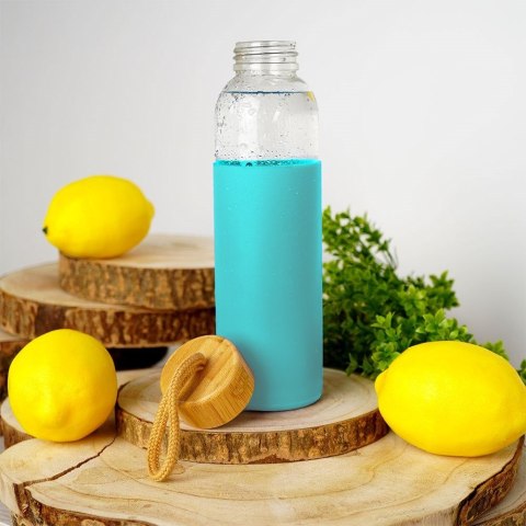 Butelka szklana na wodę soki z silikonowym pokrowcem turkusowa 500 ml EXCELLENT HOUSEWARE 124502-T
