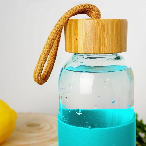 Butelka szklana na wodę soki z silikonowym pokrowcem turkusowa 500 ml EXCELLENT HOUSEWARE 124502-T