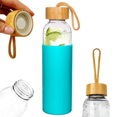 Butelka szklana na wodę soki z silikonowym pokrowcem turkusowa 500 ml EXCELLENT HOUSEWARE 124502-T