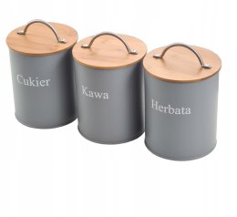 Komplet 3 pojemników kawa herbata cukier 13x11cm KRISBERG KS-2647 (napisy PL)