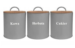 Komplet 3 pojemników kawa herbata cukier 13x11cm KRISBERG KS-2647 (napisy PL)