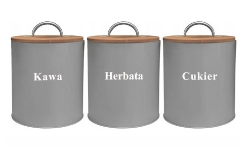 Komplet 3 pojemników kawa herbata cukier 13x11cm KRISBERG KS-2647 (napisy PL)