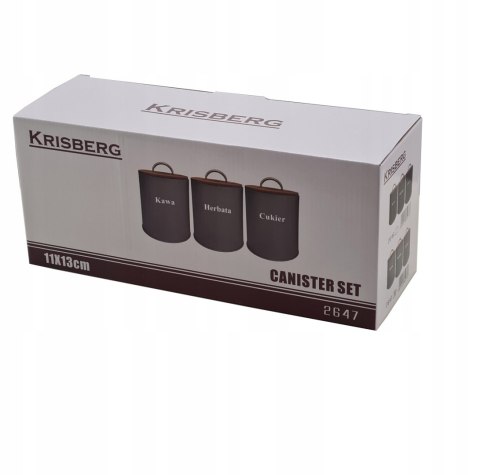 Komplet 3 pojemników kawa herbata cukier 13x11cm KRISBERG KS-2647 (napisy PL)