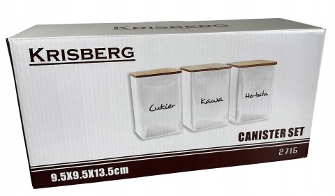 Komplet 3 pojemników kawa herbata cukier 13.5x9.5cm KRISBERG KS-2715 (napisy PL)