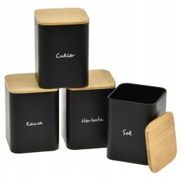 Komplet 4 pojemników kawa herbata cukier sól 13.5x9.5cm KRISBERG KS-2712 (napisy PL)
