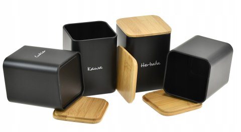 Komplet 4 pojemników kawa herbata cukier sól 13.5x9.5cm KRISBERG KS-2712 (napisy PL)