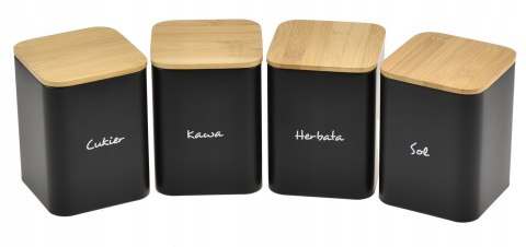 Komplet 4 pojemników kawa herbata cukier sól 13.5x9.5cm KRISBERG KS-2712 (napisy PL)