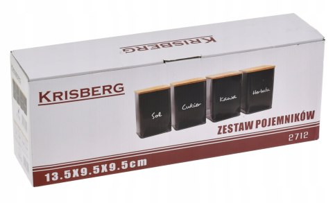 Komplet 4 pojemników kawa herbata cukier sól 13.5x9.5cm KRISBERG KS-2712 (napisy PL)