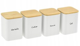 Komplet 4 pojemników kawa herbata cukier sól 13.5x9.5cm KRISBERG KS-2713 (napisy PL)