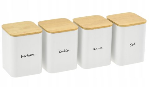 Komplet 4 pojemników kawa herbata cukier sól 13.5x9.5cm KRISBERG KS-2713 (napisy PL)