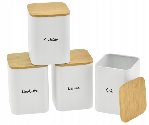 Komplet 4 pojemników kawa herbata cukier sól 13.5x9.5cm KRISBERG KS-2713 (napisy PL)